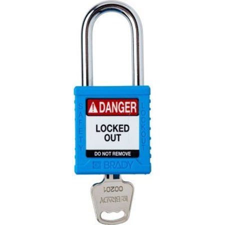 BRADY Brady Safety Lockout Padlock, Keyed Different, 1-1/2in, Plastic/Steel, Blue SDPL-BLU-38ST-KD